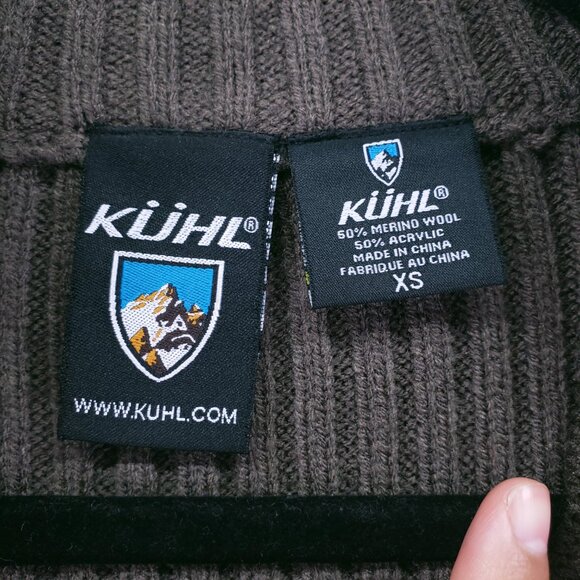 Kuhl Merino Wool Blend Brown Mock Neck Full-Zip Sweater Jacket Zipper Pockets XS - Picture 2 of 14